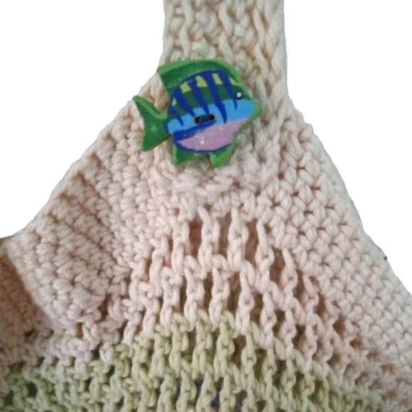 Handmade Very Cute Crochet Striped Fish Themed Beach Bag / Farmers Market Bag - Picture 3 of 6
